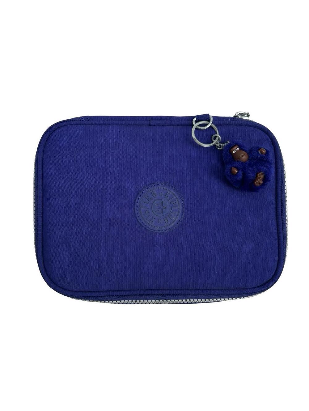 Kipling Blue Zip Around Travel Organizer Case Pencil Pouch Bag Monkey Charm